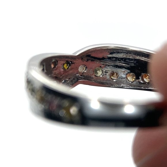 Fancy Colored Diamonds .60ct Solid 14K White Gold Eternity Ring - Picture 3 of 8